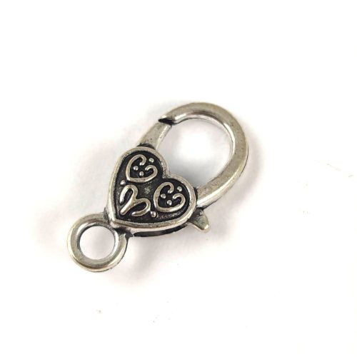 Lobster Clasp - Platinum Colour - Heart - 17 x 9 x 5 mm