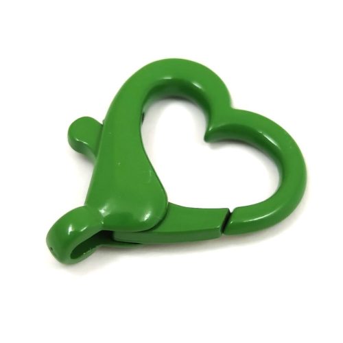 Karabíner kapocs - szív alakú - sötét zöld - 26 x 22 x 6 mm