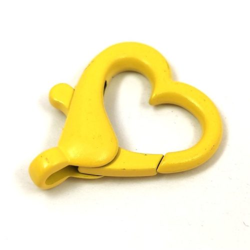 Karabíner kapocs - szív alakú - sárga - 26 x 22 x 6 mm