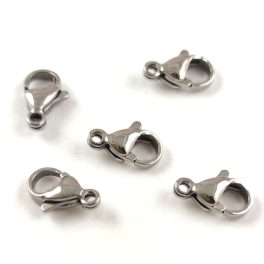   Lobster Clasp - Platinum Colour - 12x7mm - stainless steel - 10pcs