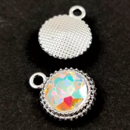   Távolkeleti üveg kristály medál foglalattal - Crystal AB - 17 mm