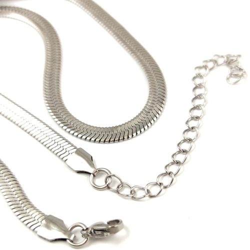 Chain - with clasp - Stainless Steel - Platinum Colour - 40 + 7 cm