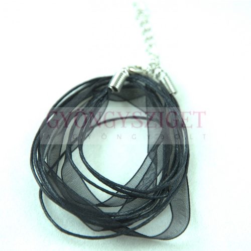 Textil / Organza nyakláncalap - fekete - delfinkapoccsal - 43 cm