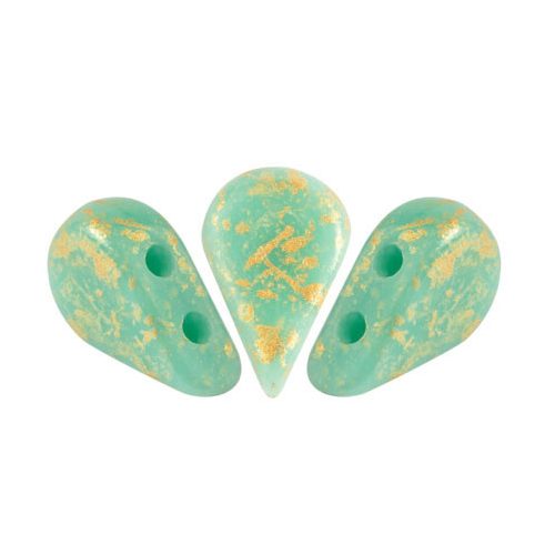 Amos® par Puca®gyöngy - Opaque Green Turquoise Splash - 5x8 mm