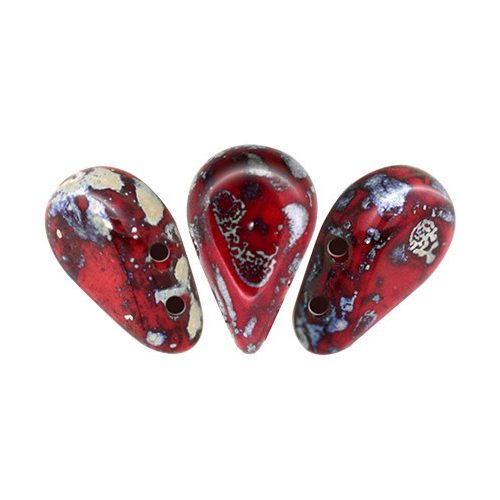 Amos® par Puca®gyöngy - Opaque Coral Red Picasso - 5x8 mm