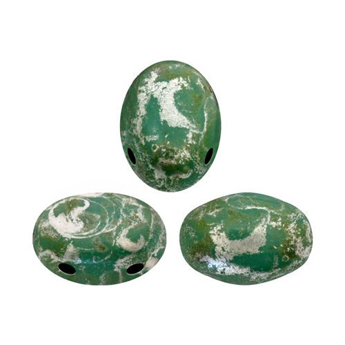 Samos® par Puca®gyöngy - Opaque Green Turquoise Patina Silver- 5x7 mm