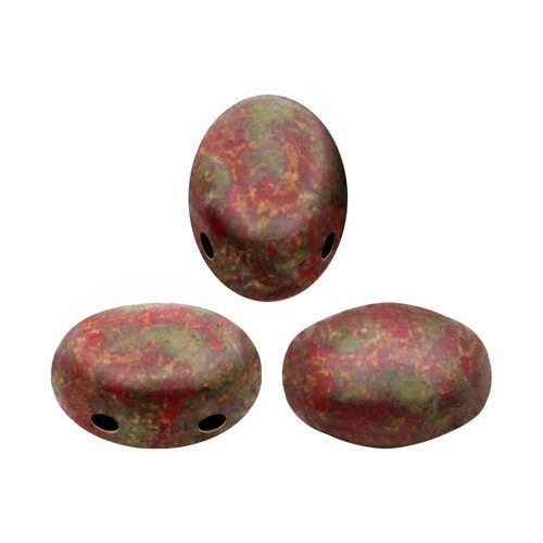 Samos® par Puca®gyöngy - Opaque Coral Red Deep Gold - 5x8 mm