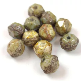   Cseh gyöngy mix - English Cut - Alabaster Green Bronze Luster - 10mm - 50db