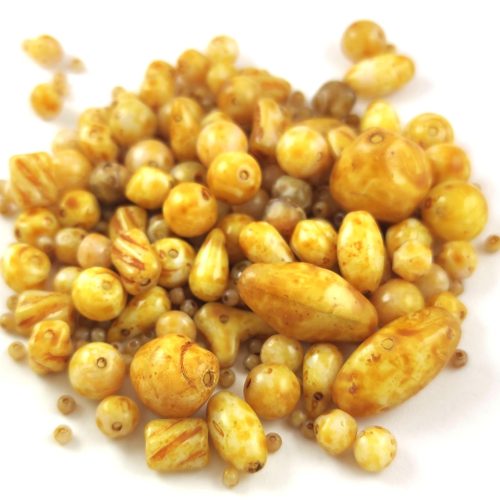 Cseh gyöngy mix - White Travertine formagyöngyök - 100g