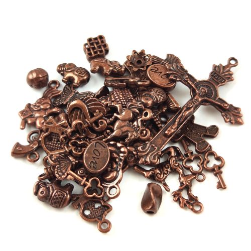 Fém alkatrész mix - vörösréz színű - 100g