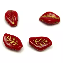  Cseh préselt levél gyöngy - tetején fúrt - Opaque Red Bronze - 9x14mm (20db)