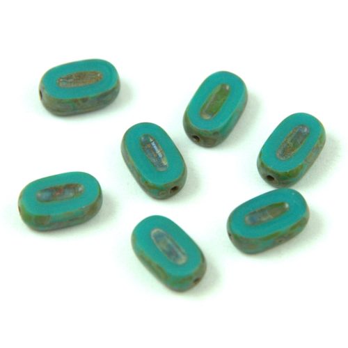 Czech table cut bead - crossed drilled oval  - 63130-86800 - Turquoise Travertine - 10x6mm (24db)