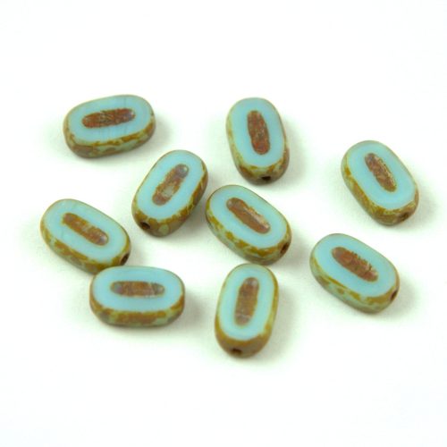 Czech table cut bead - crossed drilled oval  - 63000-86800 - Sky Blue Travertine - 10x6mm (24db)