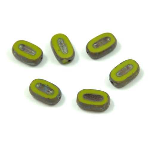 Czech table cut bead - crossed drilled oval  - 53420-86800 - Green Travertine - 10x6mm (24db)