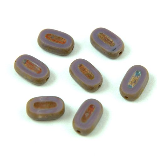 Czech table cut bead - crossed drilled oval  - 23020-86800 - Purple Travertine - 10x6mm (24db)