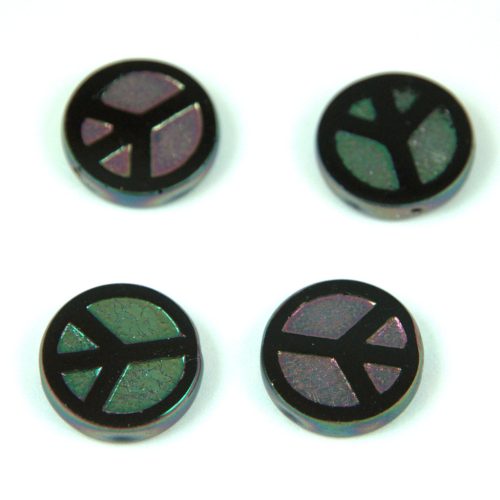 Czech Table Cut Bead - Cross-Drilled - Peace - Jet Peach AB - 16mm