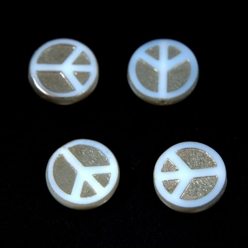 Czech Table Cut Bead - Cross-Drilled - Peace - Alabaster Silver AB - 16mm
