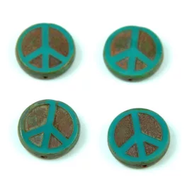   Cseh table cut gyöngy - hosszában fúrt - Peace - 63130-86800 - Turquoise Green Picasso  - 16mm (8db)