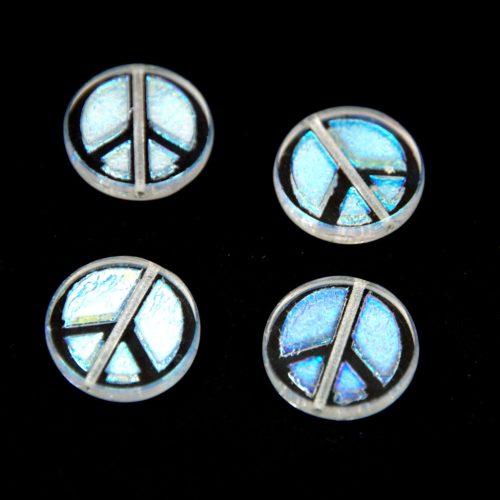Czech Table Cut Bead - Cross-Drilled - Peace - Crystal Full AB - 16mm