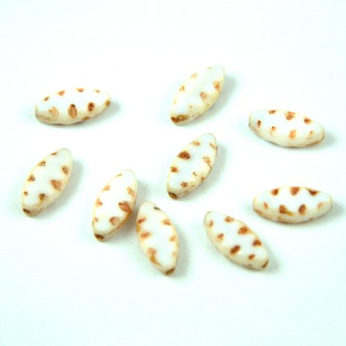 Czech table cut bead - crossed drilled oval  - Alabaster Picasso - 02020-86800 - 13x7mm