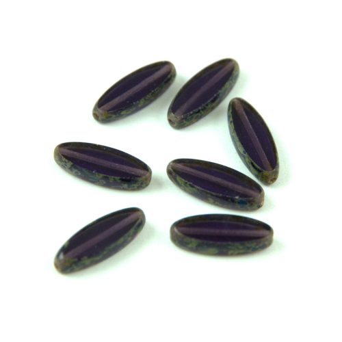 Czech table cut bead - crossed drilled oval  - Amethyst Picasso - 20500-86800 - 16x6mm