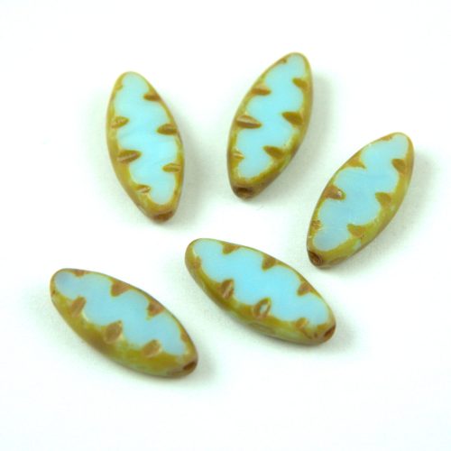 Czech table cut bead - crossed drilled oval  - Sky Blue Picasso - 63000-86800 - 18x7mm