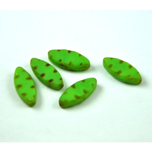 Czech table cut bead - crossed drilled oval  - Opal Green Picasso - 51400-86800 - 18x7mm
