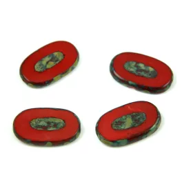   Cseh table cut gyöngy - hosszában fúrt - 93200-86800 - Red Picasso - 26x15mm (10db)