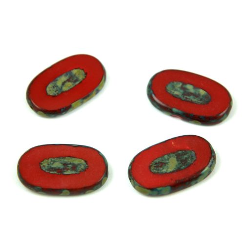 Czech table cut bead - crossed drilled oval  - 93200-86800 - Red Picasso - 26x15mm