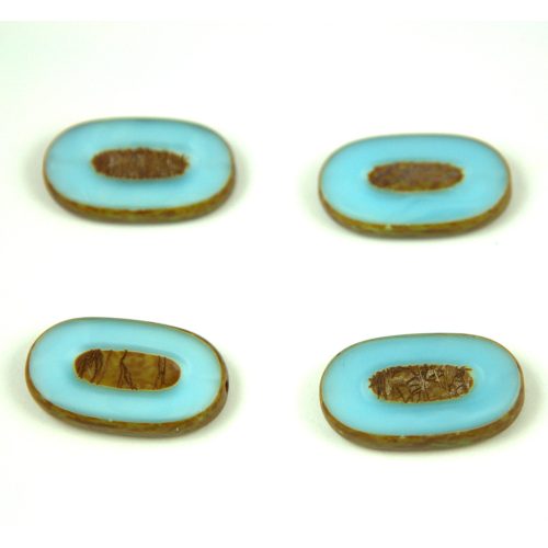 Czech table cut bead - crossed drilled oval  - 64000-86800 - Opal Sky Blue Picasso - 26x15mm