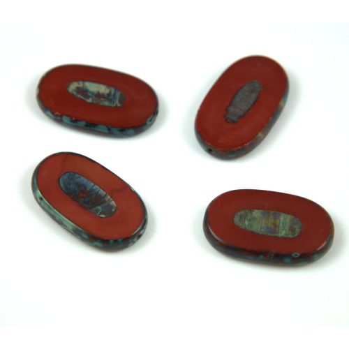 Czech table cut bead - crossed drilled oval  - 13630-86800 - Chocolate Picasso - 26x15mm