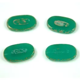  Cseh table cut gyöngy - hosszában fúrt - 52020-43400 - Opal Emerald Picasso - 26x15mm (10db)