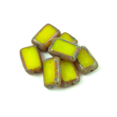 Czech table cut bead - crossed drilled - 81210-86800 - Opal Yellow Travertine - 12x9mm
