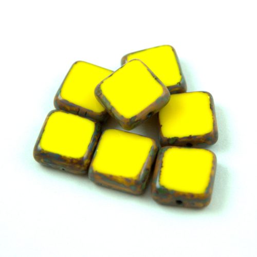 Czech table cut bead - crossed drilled oval  - 83120-86800 - Yellow Travertine - 10mm