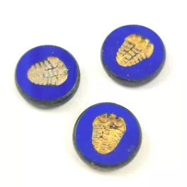   Cseh table cut gyöngy - hosszában fúrt - Trilobita - 33120-86800-54302 - Sapphire Picasso Gold - 17mm (6db)