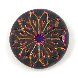   Origami Flower - hosszában fúrt korong - Matt Jet Sliperit - 18mm