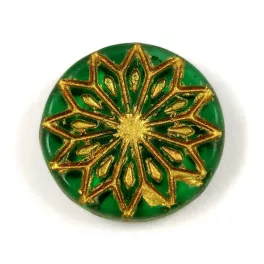   Origami Flower - hosszában fúrt korong - Light Emerald Gold - 18mm