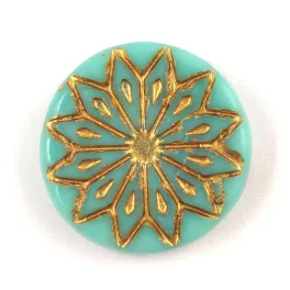   Origami Flower - hosszában fúrt korong - Turquoise Green Gold - 18mm