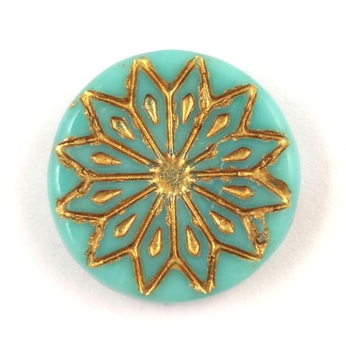 Origami Flower - hosszában fúrt korong - Turquoise Green Gold - 18mm