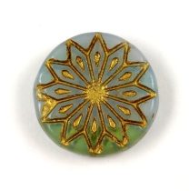   Origami Flower - hosszában fúrt korong - Opal Aqua Gold - 18mm