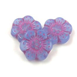  Czech Pressed Flower Bead - Cross-Drilled - Opal Sapphire Violet - 14mm