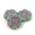 Cseh préselt forma gyöngy - hosszában fúrt virág - 63130-86800-54321 - Turquoise Green Travertine Violet - 14mm