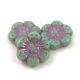 Czech Pressed Flower Bead - Cross-Drilled - Turquoise Green Travertine Violet - 14mm
