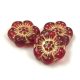Czech Pressed Flower Bead - Cross-Drilled - Ruby Gold - 14mm
