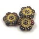 Czech Pressed Flower Bead - Cross-Drilled - Ruby Travertine Yellow Gold - 14mm