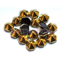   Hexagonal Pyramid - Czech 2 Hole Glass Bead - jet amber - 12mm