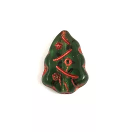   Special Shapes - Czech Glass Bead - Pine - Emerald Green Copper - 17x12mm