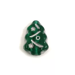   Special Shapes - Czech Glass Bead - Pine - Dark Emerald Green Silver - 17x12mm