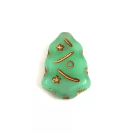   Special Shapes - Czech Glass Bead - Pine - Opal Turquoise Green Gold - 17x12mm