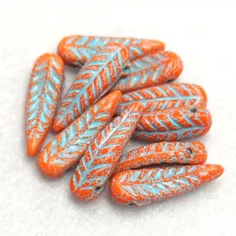 93130-54308- Feather - Orange Turquoise Travertin - 5x17mm